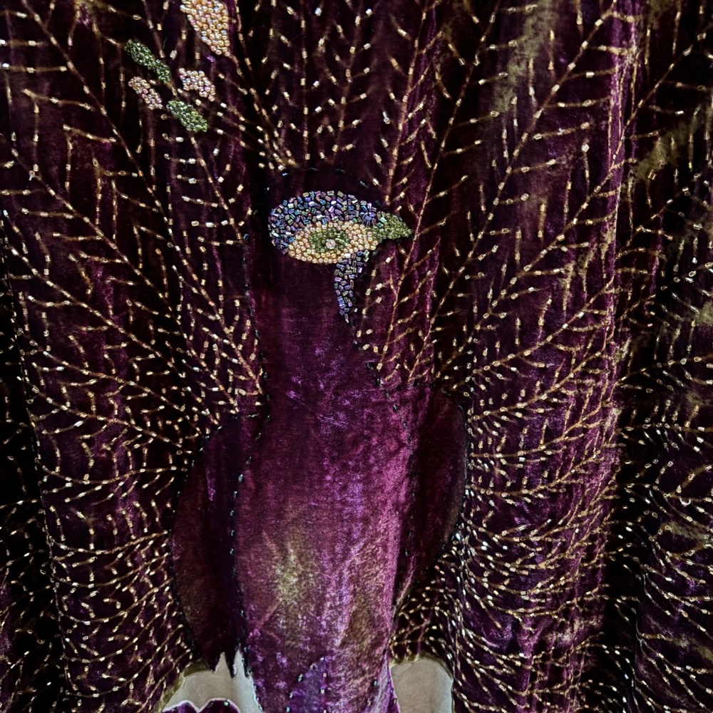 Vintage Beaded Peacock 🦚 Burnout Velvet Shawl/Kimono - Picture 2 of 8